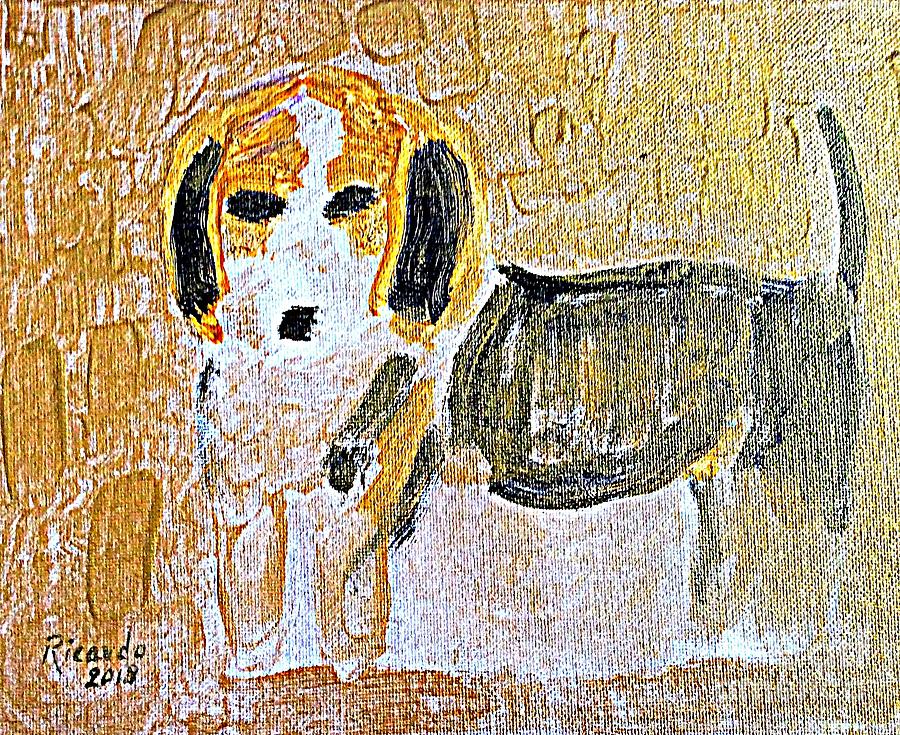 It is in the loving eyes. Beagle Puppy Gold Painting by Richard W Linford
