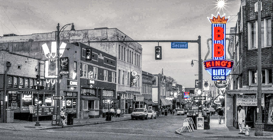 Beale Street in Black and White and Color Photograph by James C Richardson