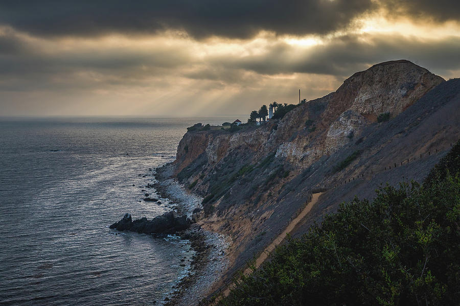 Beams of Light Over Point Vicente Lighthouse Photograph by Andy Konieczny
