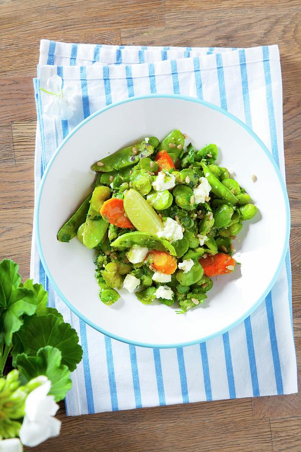 Bean Salad With Broad Beans, Peas, Carrots, Feta And Limes Photograph by Studio Lipov