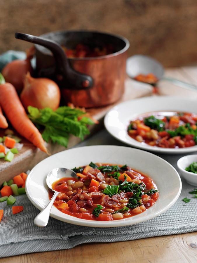 Bean Soup With Bacon, Carrots And Celery Photograph by Gareth Morgans