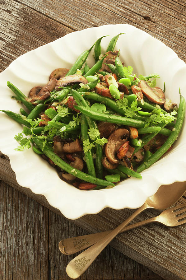 Beans, Peas, Mushrooms And Walnuts With Parsley Dressing Photograph by John Hay