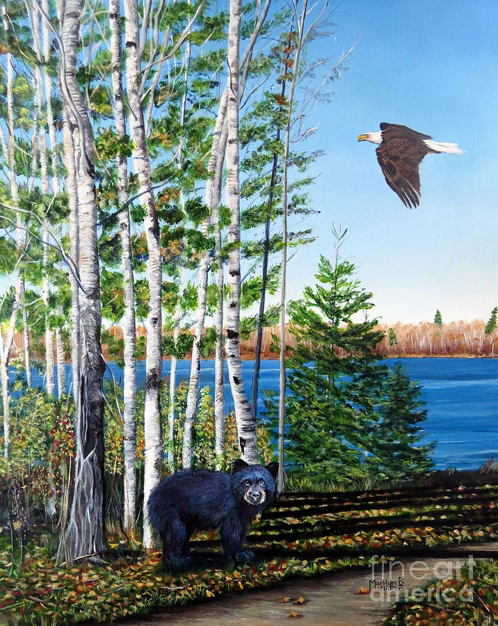 Eagle Painting - Little Bear and Eagle Wing by Marilyn McNish