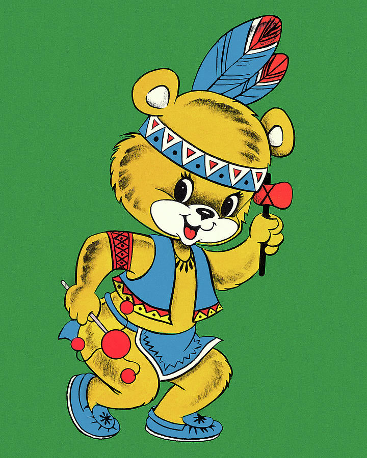 Vintage Drawing - Bear Cub Dressed as a Native American by CSA Images