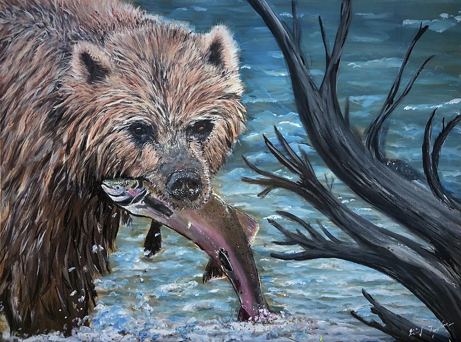 Fish Painting - Bear fishing by Kimberly Taylor