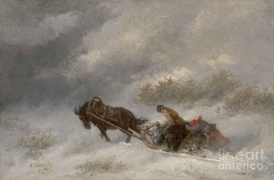 Bear Hunters In The Blizzard. Artist Drawing by Heritage Images
