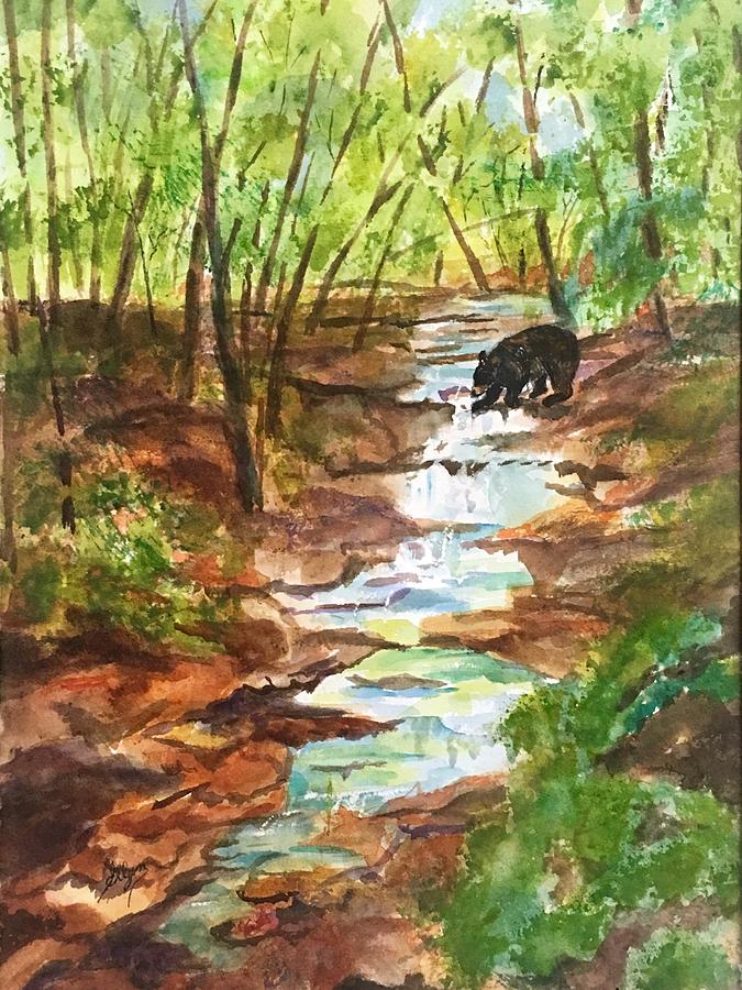 Bear in the Creek Catskills  Painting by Ellen Levinson