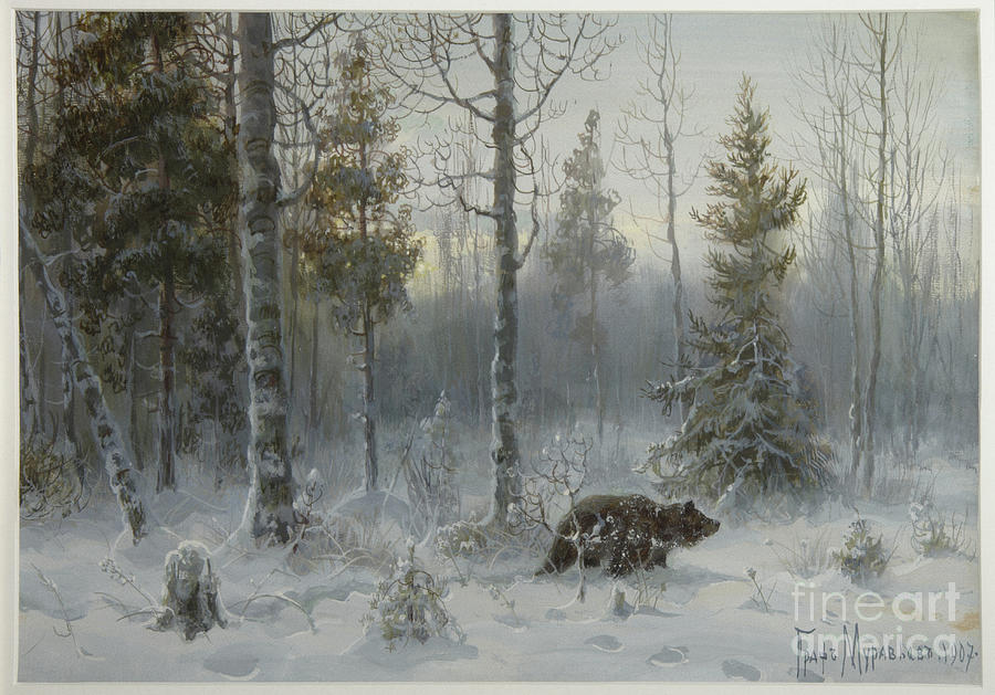 Bear In The Winter Forest, 1907. Artist Drawing by Heritage Images