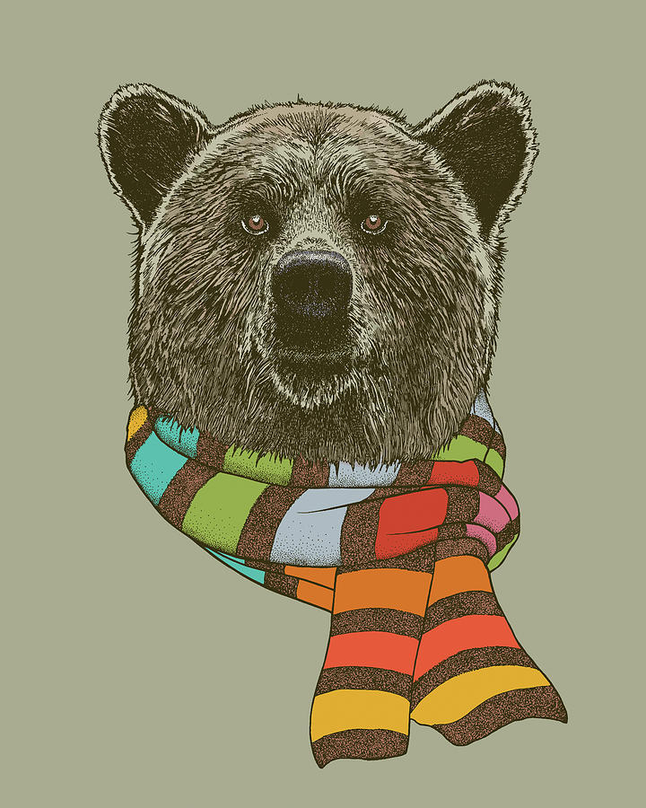 Bear Digital Art - Bear Scarf by Rachel Caldwell