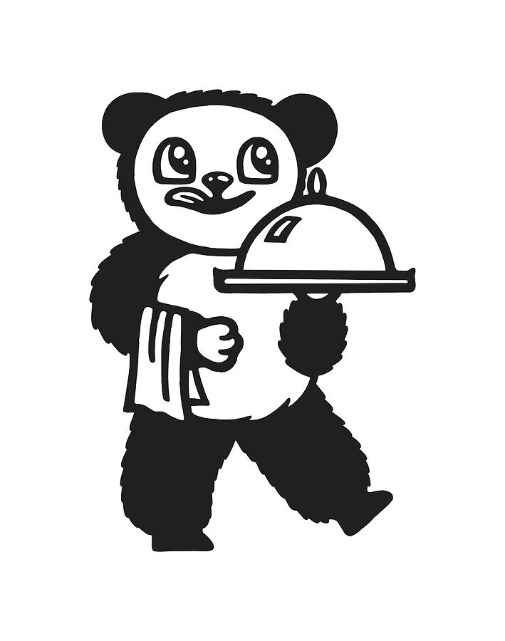 Black And White Drawing - Bear Serving Dinner by CSA Images