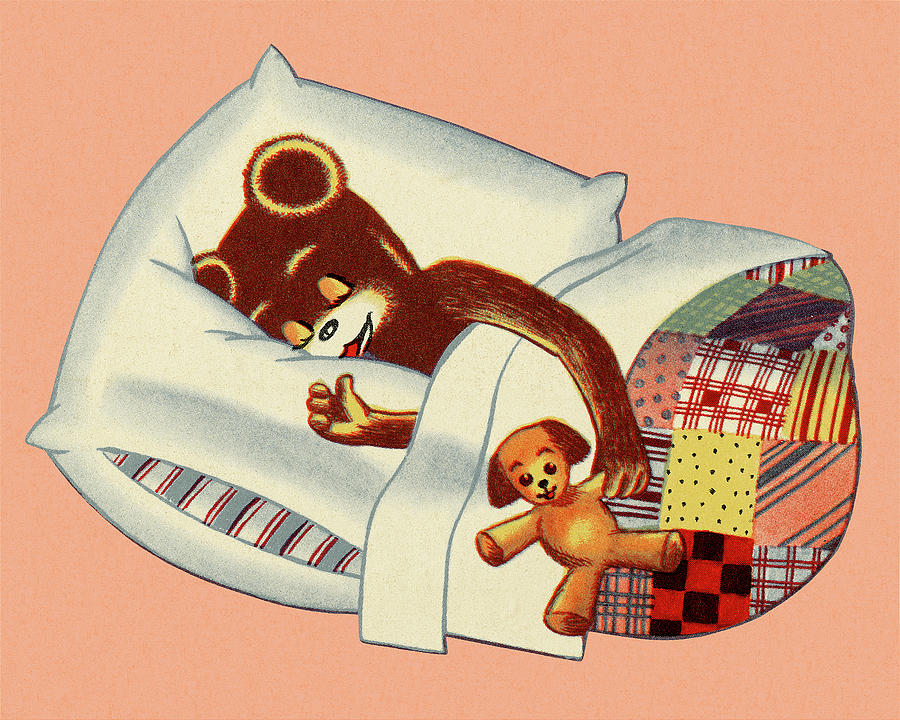 Vintage Drawing - Bear Sleeping in Bed by CSA Images