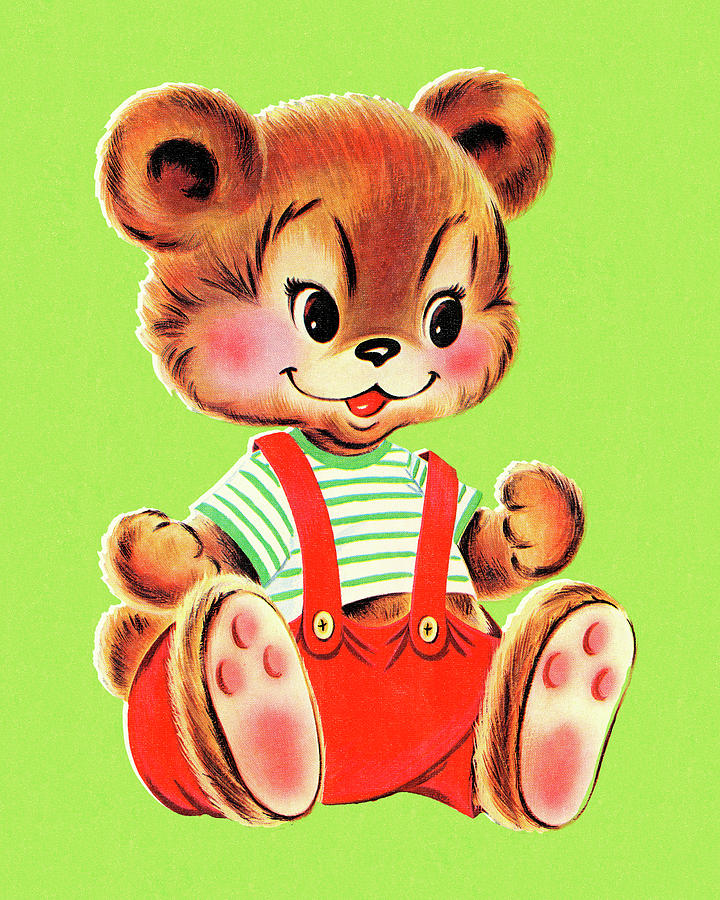 Vintage Drawing - Bear Wearing Overalls by CSA Images