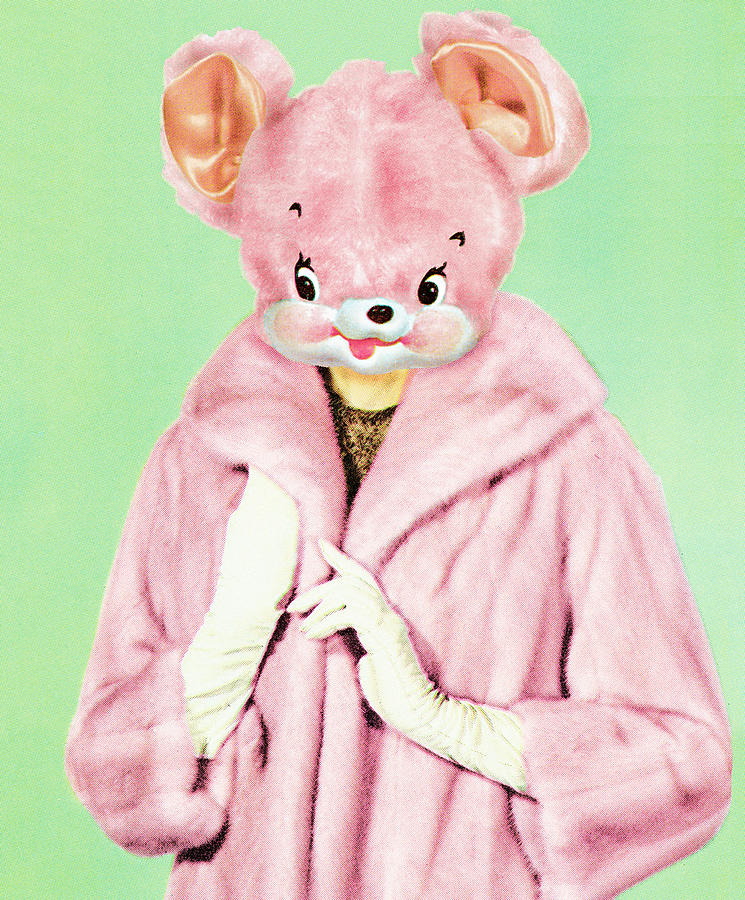 Vintage Drawing - Bear Wearing Pink Fur Jacket by CSA Images