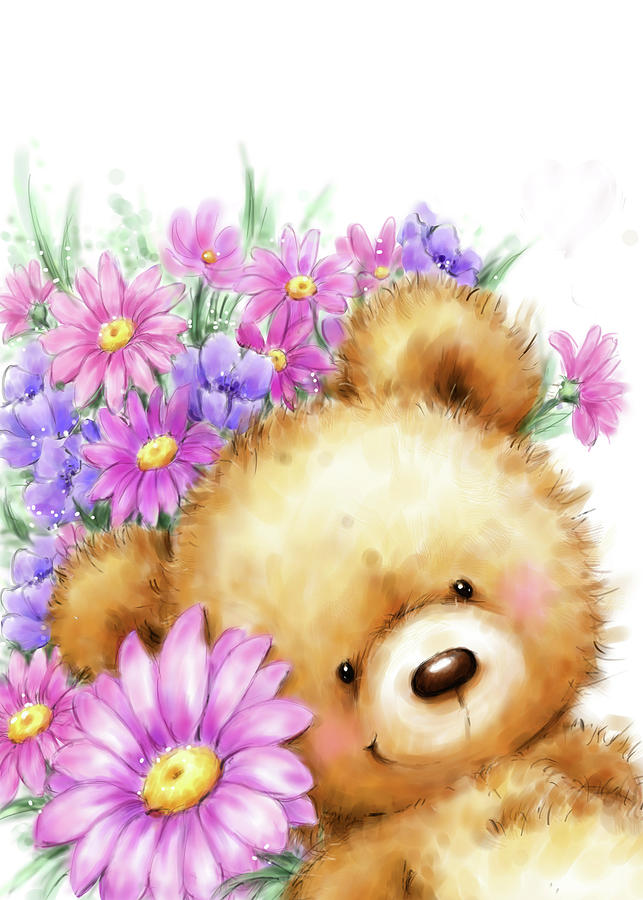 flowers and bear