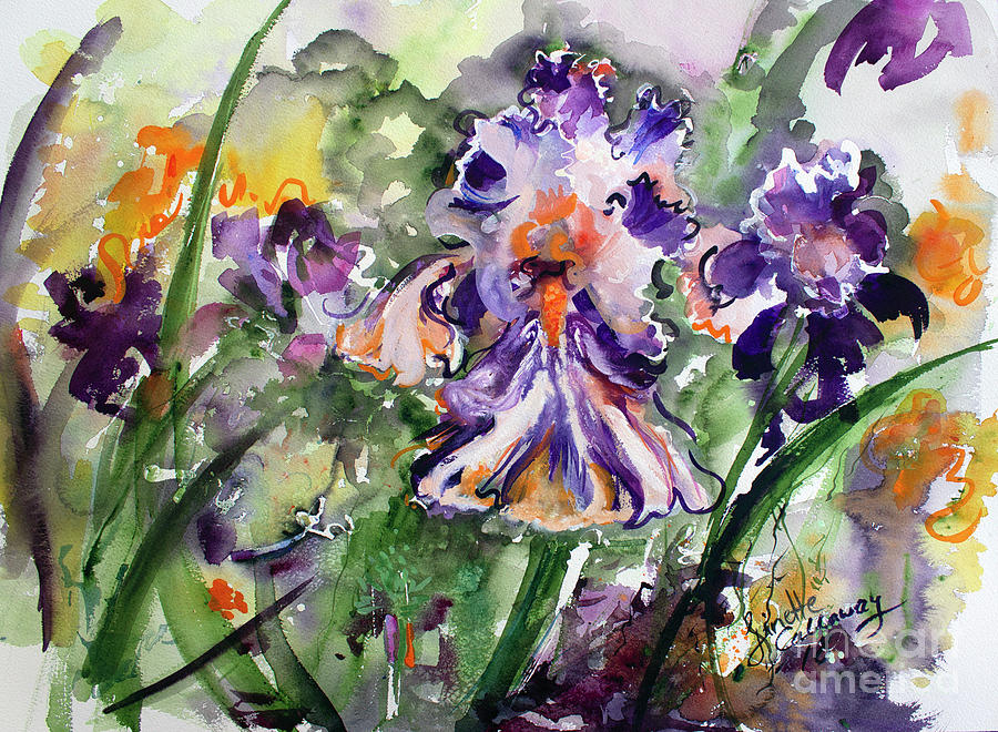 Bearded Iris Splendor Watercolor Painting by Ginette Callaway