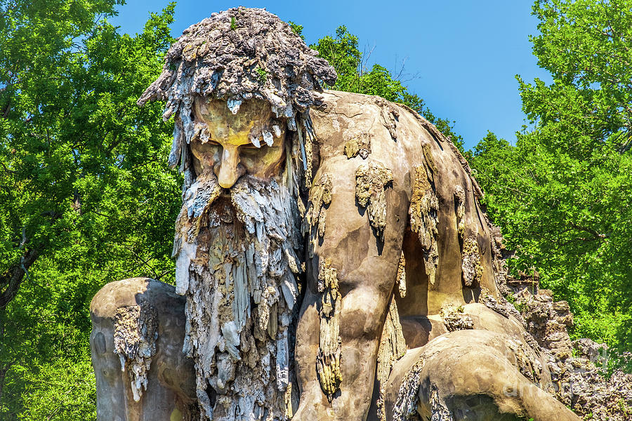 bearded man statue colossus of Appennino giant statue public gardens of Demidoff Florence Italy close up Photograph by Luca Lorenzelli