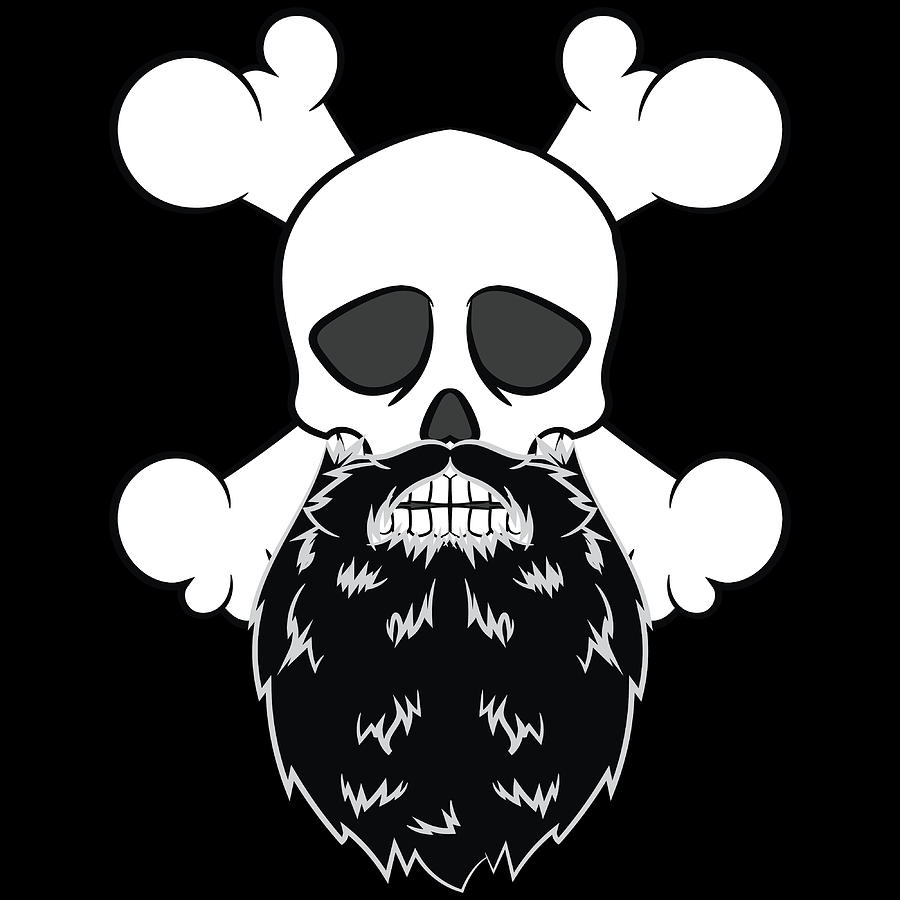 Bearded Pirate Skull without eye Patch Crossbones Skeleton Mixed Media ...