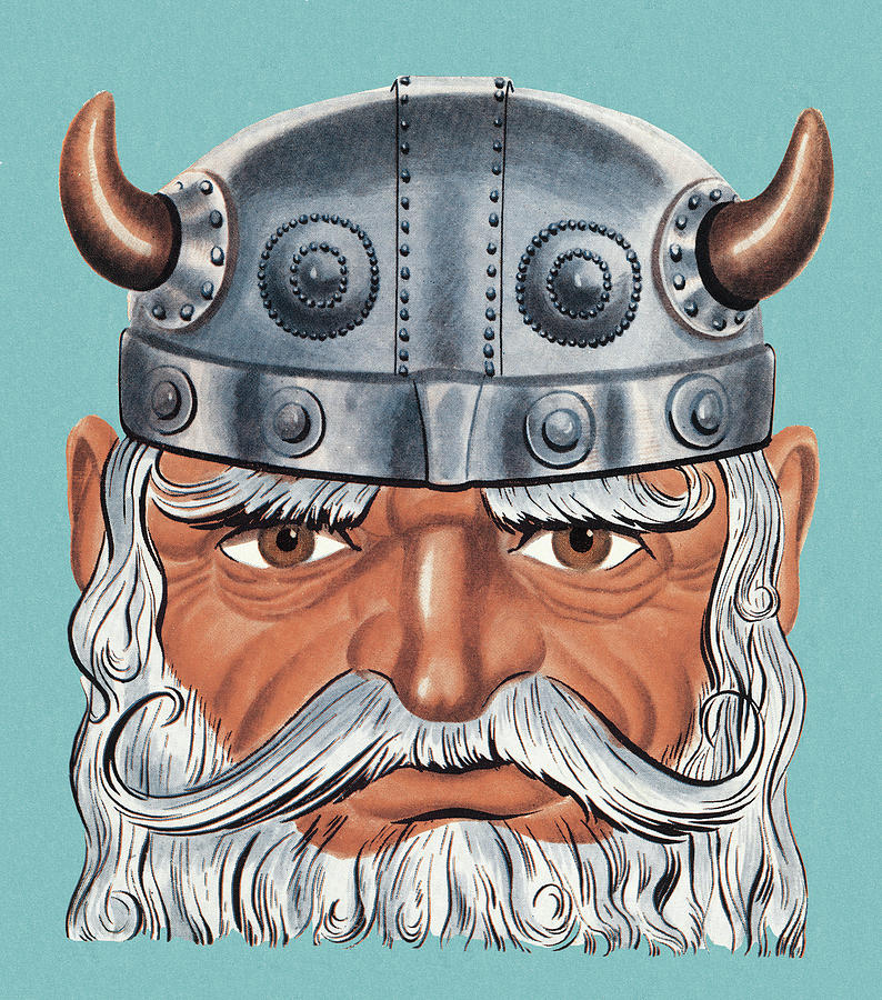 Vintage Drawing - Bearded Viking by CSA Images