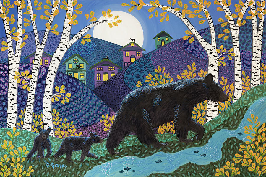Black Bear Painting - Bearly Midnight by K.c. Grapes