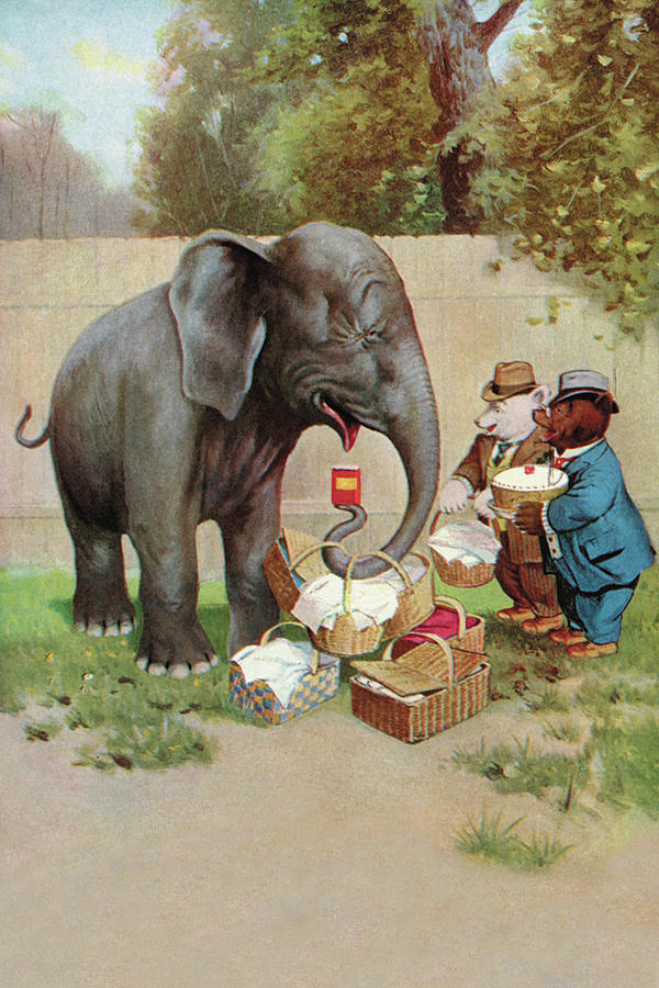 Bears Picnic Elephant Trunk Painting by R.K. Culver