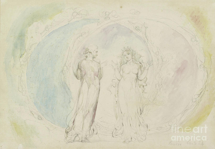 Beatrice And Dante In Gemini, Amid Spheres Of Flame Painting by William Blake