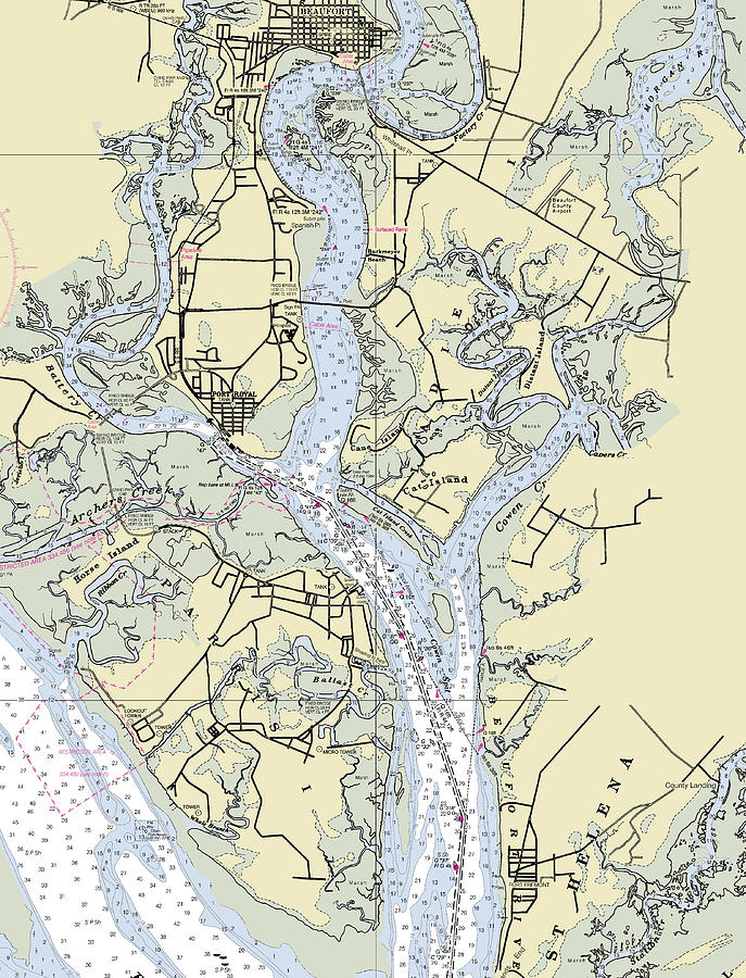 Beaufort & Ladys Island, SC Nautical Chart Shower Curtain on sale / Made to Order