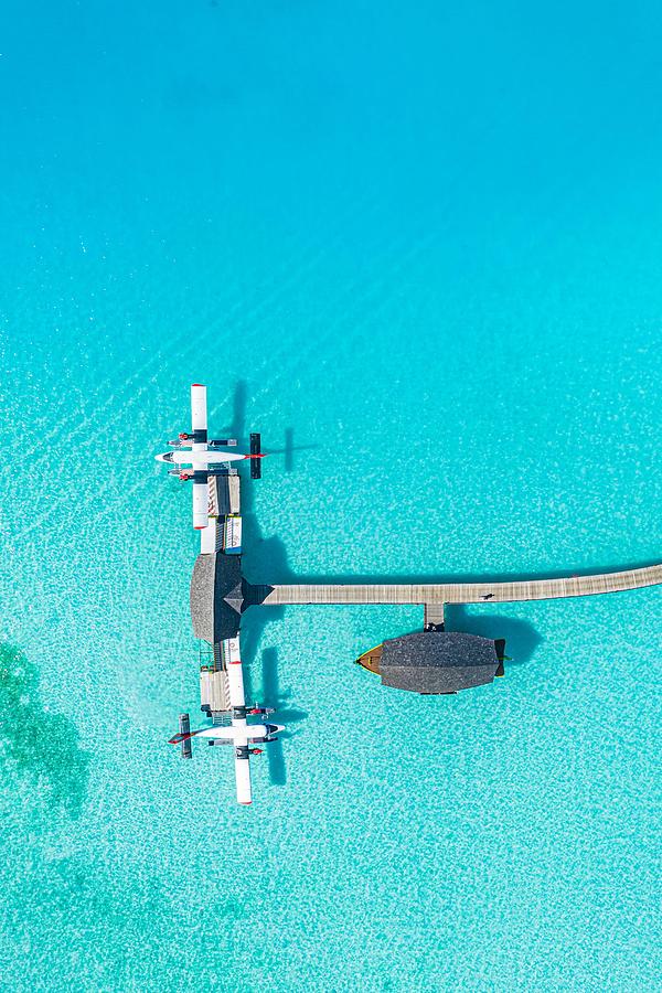 Paradise Photograph - Beautiful Aerial View Of Maldives Jetty by Levente Bodo