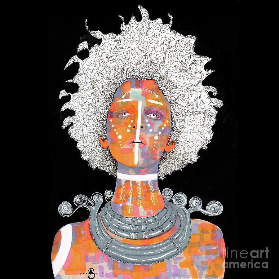 Beautiful African Queen With White Eyes Mixed Media