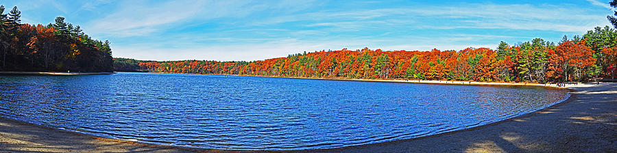 Beautiful Autumn Colors on Walden Pond Pano Concord MA Photograph by Toby McGuire