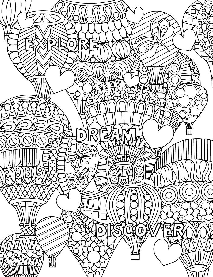 Coloring Drawing - Beautiful Balloons Bw Quote by Kathy G. Ahrens