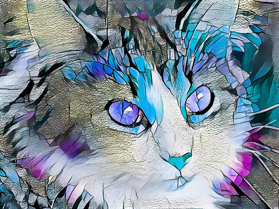 Beautiful Blue Stained Glass Kitty Digital Art by Don Northup