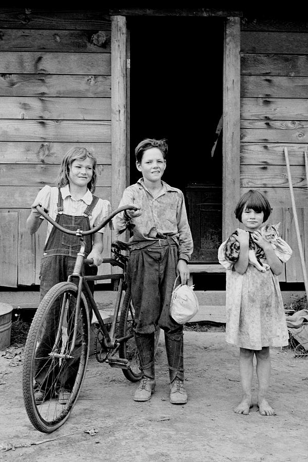 Beautiful Children with Bike and a Cat Painting by Dorothea Lange