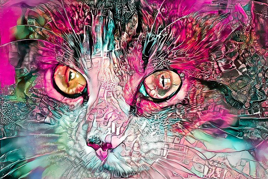 Beautiful Colorful Cat Pink Digital Art by Don Northup