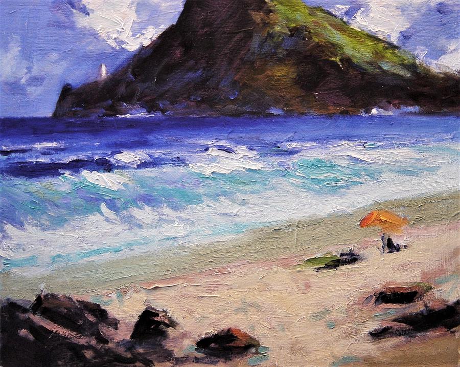 Beautiful day at Makepuu beach Oahu Painting by R W Goetting