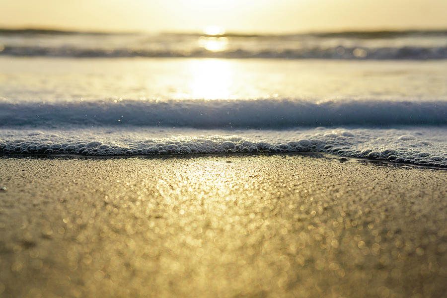Ocean Sunset Photograph - Beautiful Golden Ocean Beach Background by Cavan Images