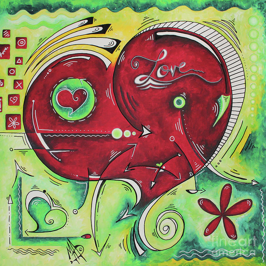 Beautiful Green and Red Heart Painting INFINITE LOVE PoP of Love Collection by MADART Painting by Megan Aroon
