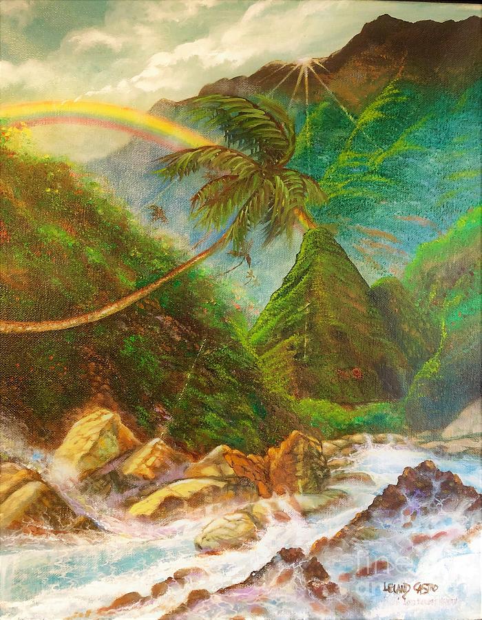Landscape Painting - Beautiful Iao Needle Valley Maui Hawii by Leland Castro