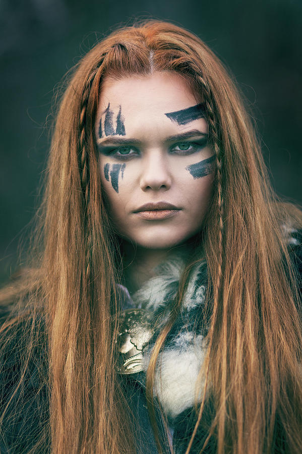 Beautiful mighty Viking warrior woman with red hair and green eyes  Photograph by Dan Rentea - Fine Art America