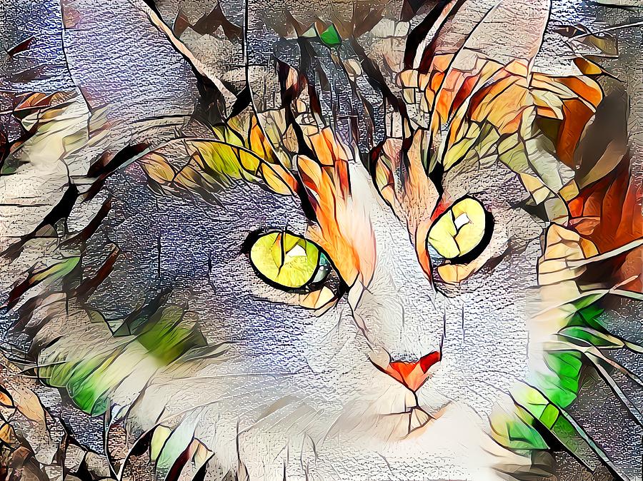 Beautiful Orange Stained Glass Kitty Digital Art by Don Northup