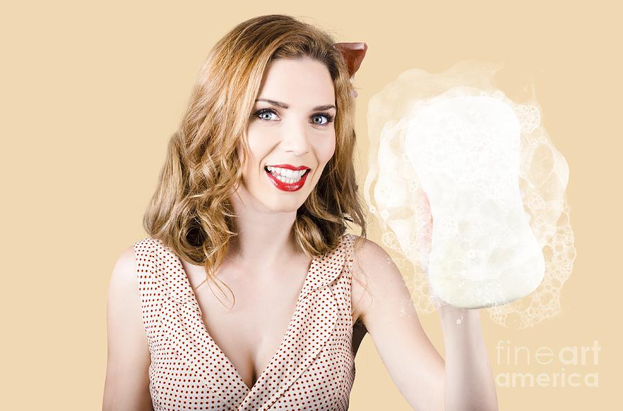 Beautiful pin up girl with car wash sponge Photograph by Jorgo Photography