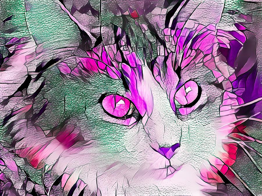 Beautiful Purple Stained Glass Kitty Digital Art by Don Northup