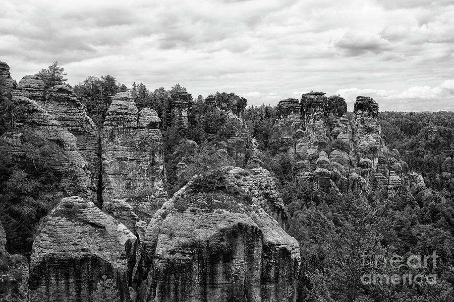 Beautiful Rock Formations In Germany In Black And White Photograph