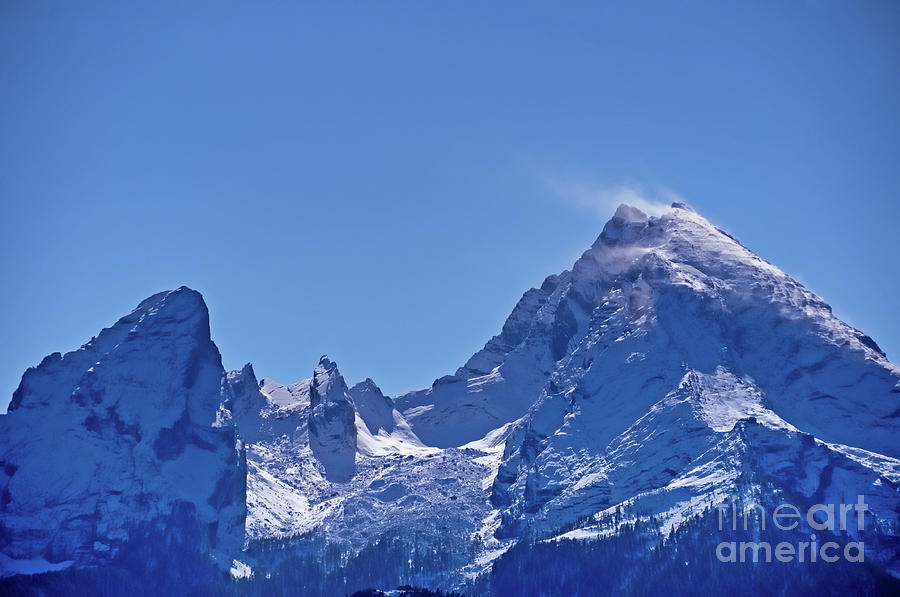 Beautiful snowcapped twin peak mountain against clear blue sky Photograph by Ulrich Wende