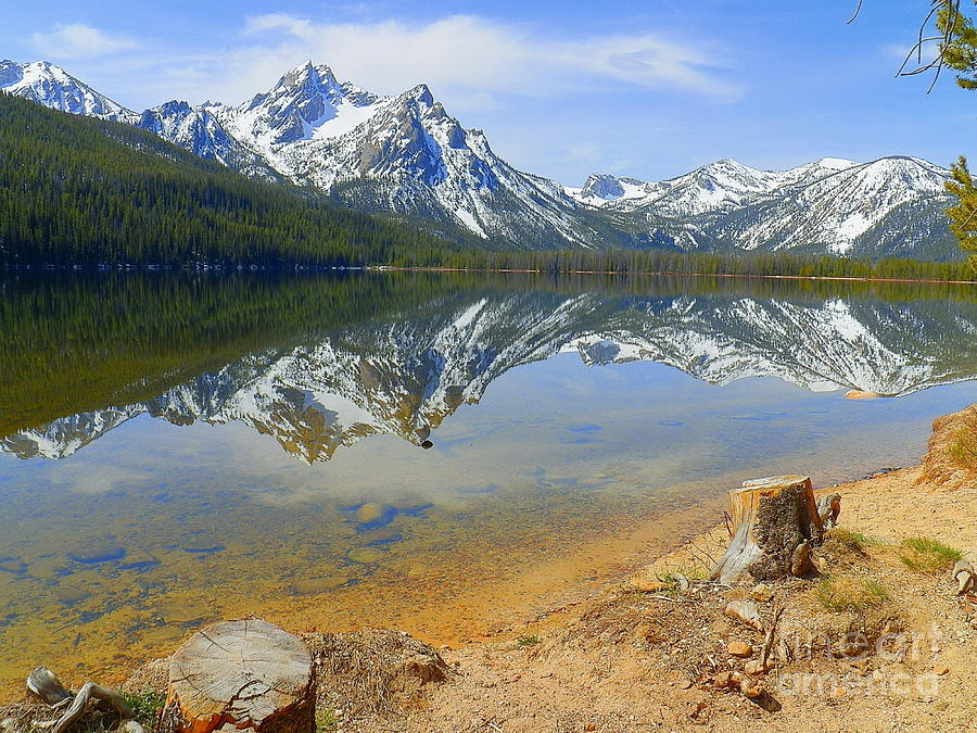 Mountain Landscape Minimalistic Photo On popular Canvas Blue White Stanley Lake Idaho