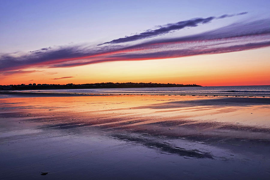 Beautiful Sunrise Over Long Sands Beach York Maine Long Beach Reflection Photograph by Toby McGuire