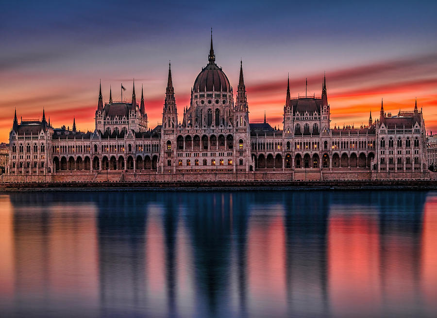 Architecture Photograph - Beautiful Sunrise Over The Parliament In Budapest by Vasil Nanev