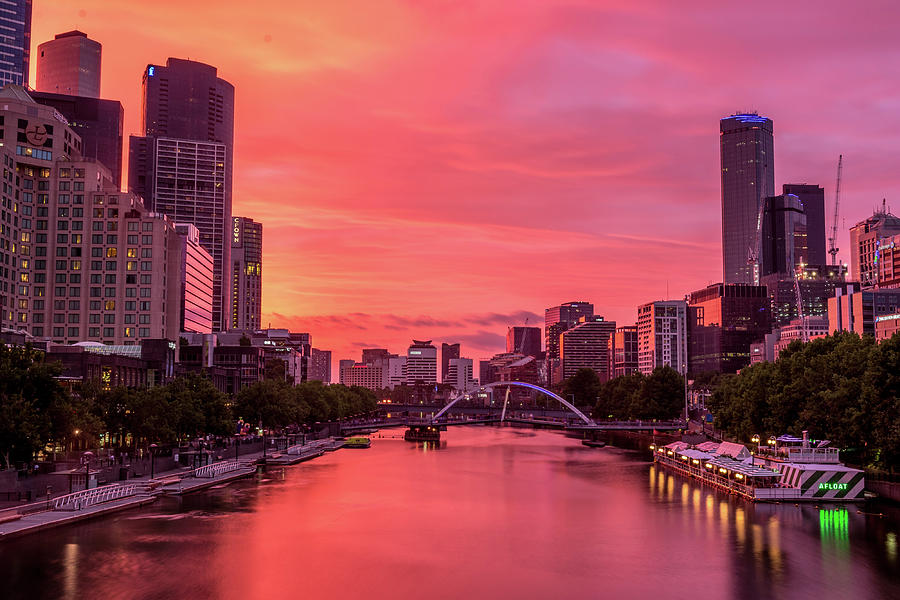 Beautiful sunset along the Yarra River in Melbourne city. Photograph by ...