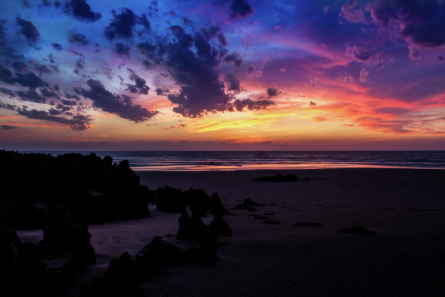 Sunset Photograph - Beautiful Sunset golden hour beach clouds by Youness Fakoiallah