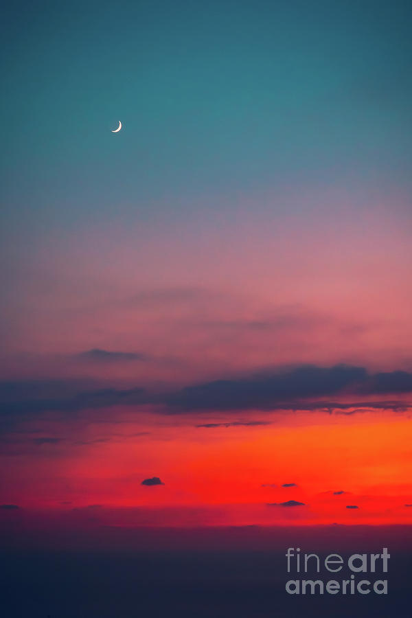 Beautiful sunset with a moon Photograph by Anna Om