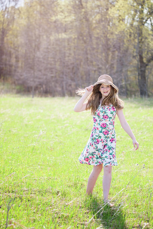 Beautiful Teen Girl Outdoors In Sundress, Backlit. Photograph by Cavan ...